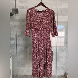 ba&sh Maroon and Cream Patterned Midi Dress